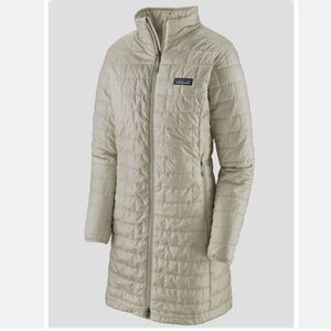 EUC Womens Patagonia Nano Fluff Long Parka Jacket Size Large Cream/White